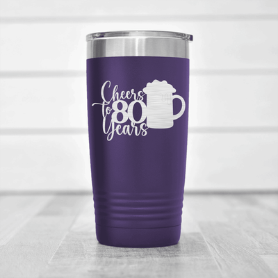 Purple Birthday Tumbler With Cheers To 80 Years Beer Design