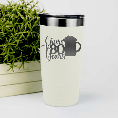 White Birthday Tumbler With Cheers To 80 Years Beer Design