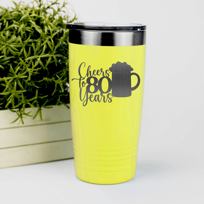 Yellow Birthday Tumbler With Cheers To 80 Years Beer Design