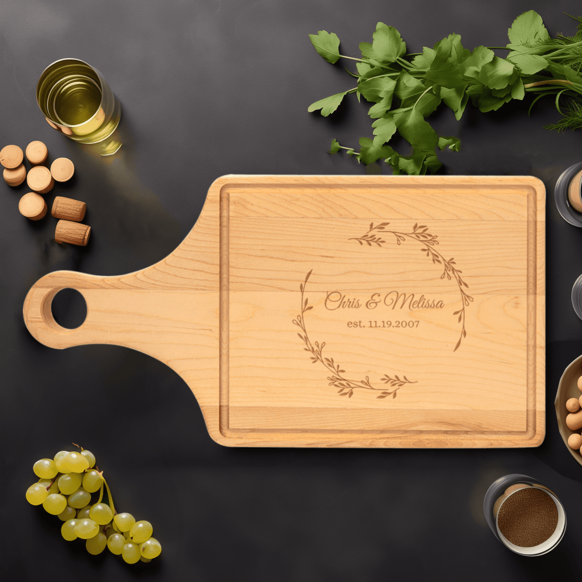 Anniversary Maple Paddle Cutting Board With Cherished Names Design