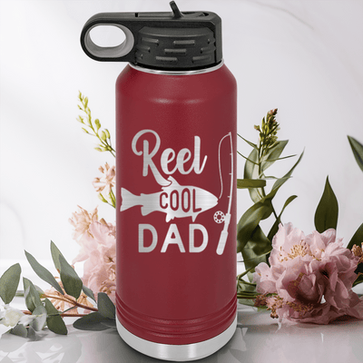 Maroon Fathers Day Water Bottle With Coolest Fishing Dad Design