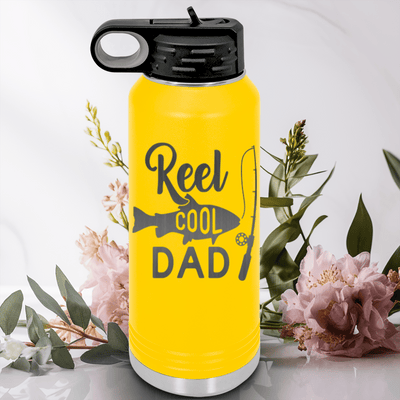 Yellow Fathers Day Water Bottle With Coolest Fishing Dad Design