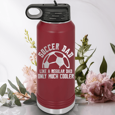 Maroon Soccer Water Bottle With Coolest Guy On The Sideline Design