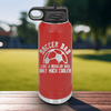 Red Soccer Water Bottle With Coolest Guy On The Sideline Design