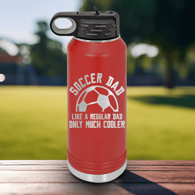 Red Soccer Water Bottle With Coolest Guy On The Sideline Design