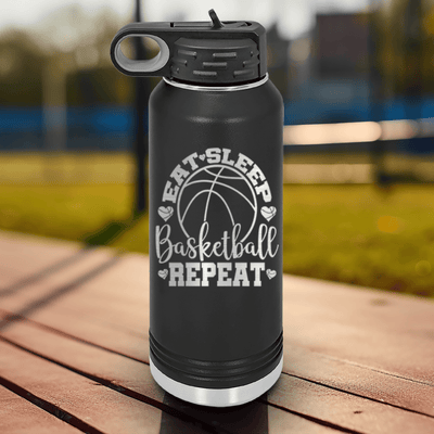 Black Basketball Water Bottle With Court Dreams And Daily Life Design