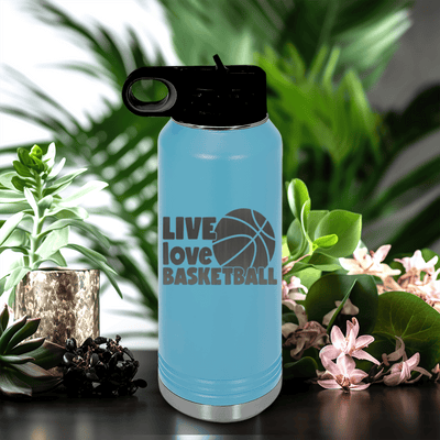 Light Blue Basketball Water Bottle With Court Love Affair Design