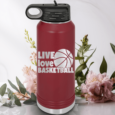 Maroon Basketball Water Bottle With Court Love Affair Design