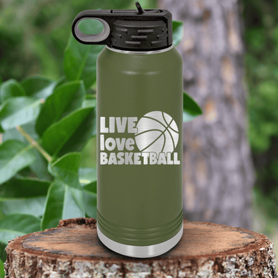Military Green Basketball Water Bottle With Court Love Affair Design