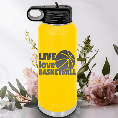 Yellow Basketball Water Bottle With Court Love Affair Design