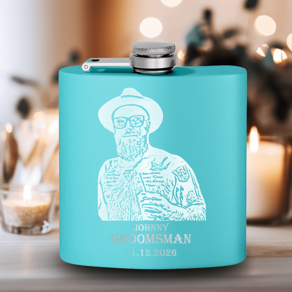 Teal Groomsman Flask With Custom Groomsman Design
