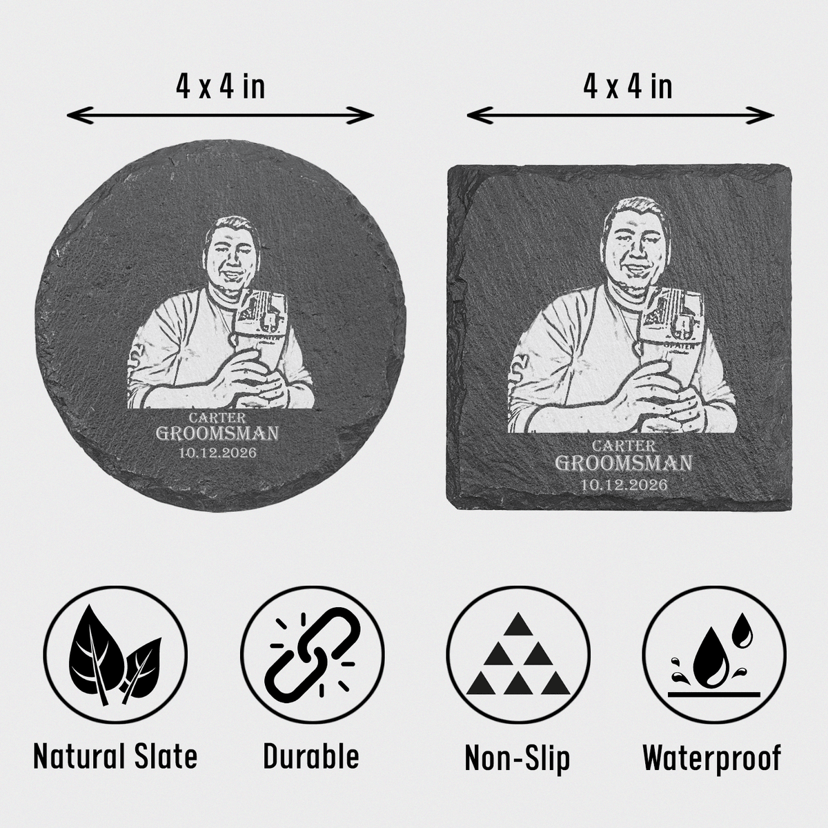 Unique Personalized Custom Photo Slate Groomsman Photo - Set of 2 Customized Groomsmen Gifts Gifts for Men by Groovy Guy