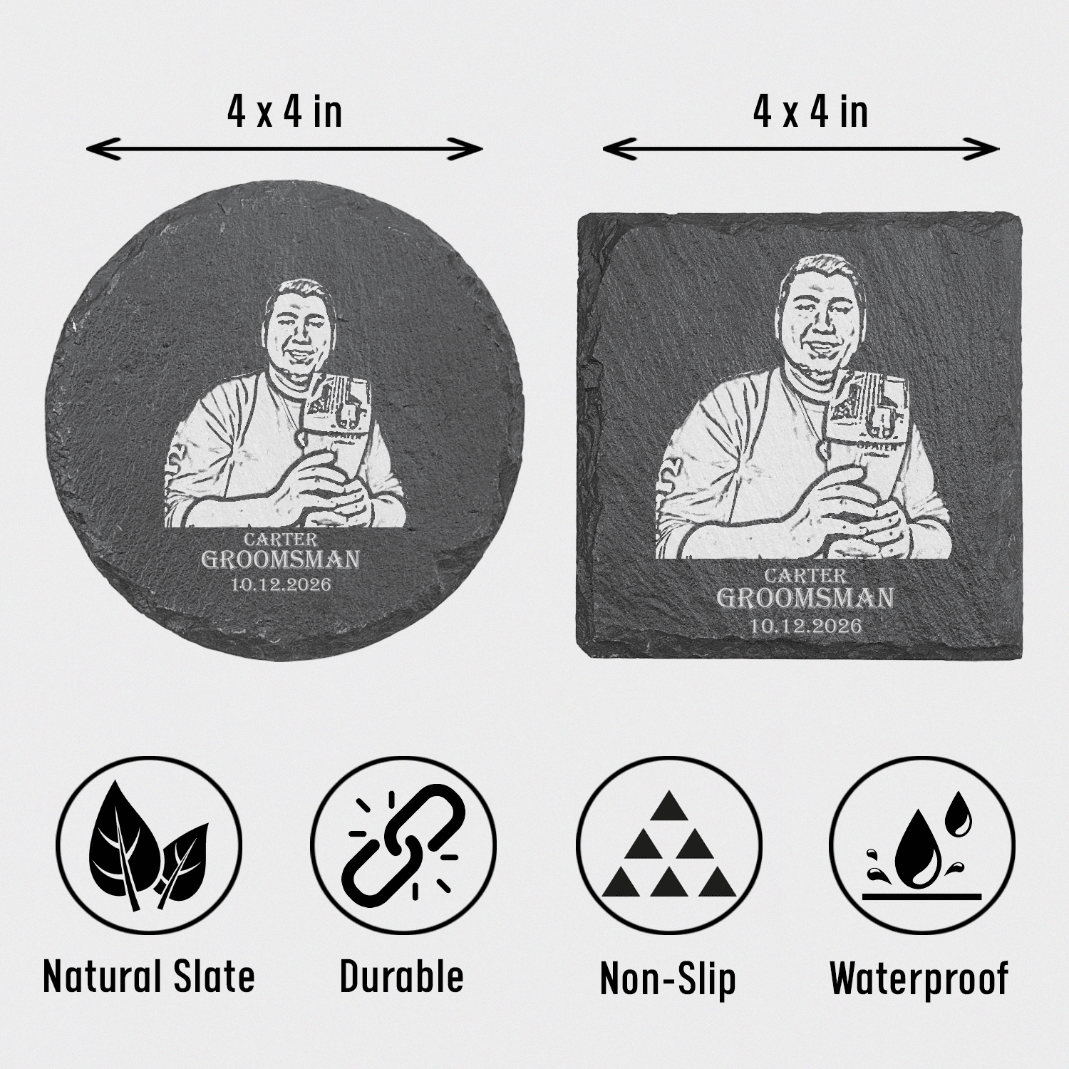 Unique Personalized Custom Photo Slate Groomsman Photo - Set of 2 Customized Groomsmen Gifts Gifts for Men by Groovy Guy