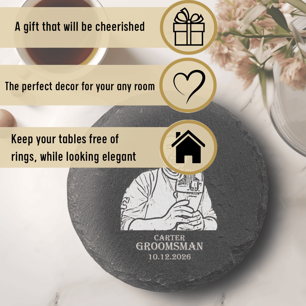 Unique Personalized Custom Photo Slate Groomsman Photo - Set of 2 Customized Groomsmen Gifts Gifts for Men by Groovy Guy