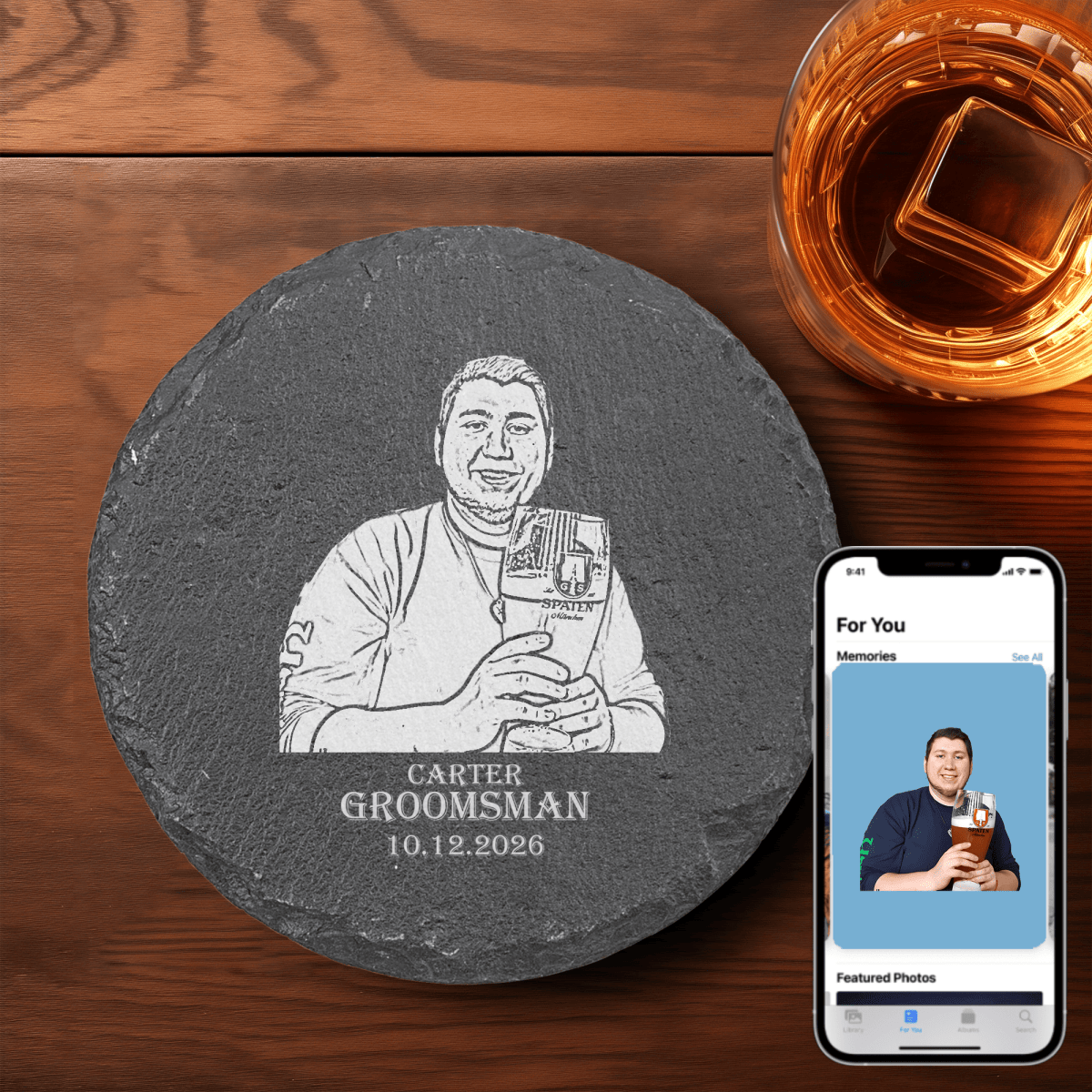 Unique Personalized Custom Photo Slate Groomsman Photo - Set of 2 Customized Groomsmen Gifts Gifts for Men by Groovy Guy