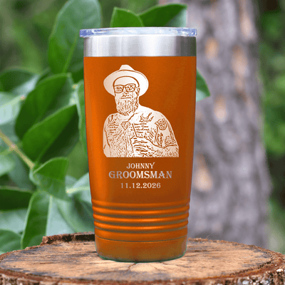 Orange Groomsman Tumbler With Custom Groomsman Design