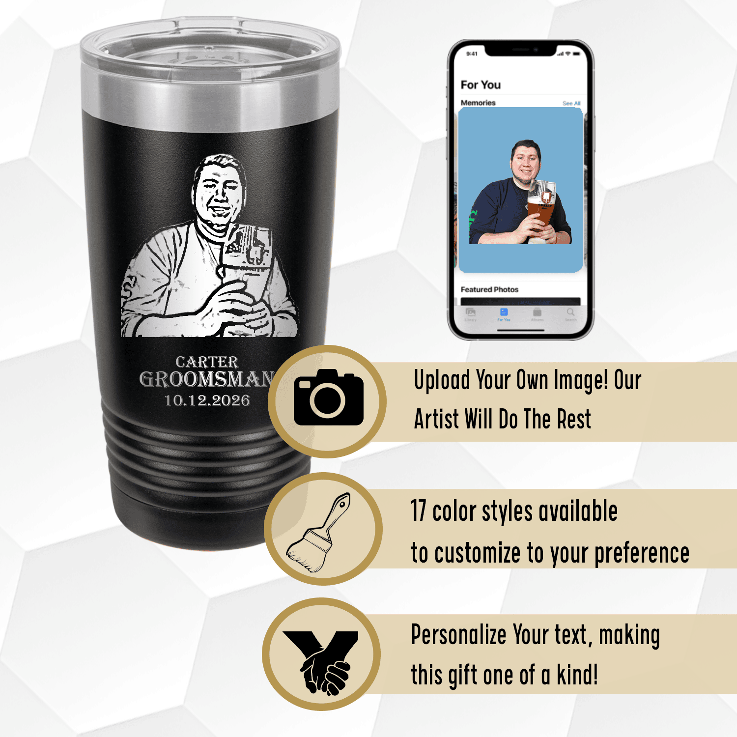 Unique Personalized Custom Photo Groomsman Tumbler Customized Groomsman Gifts Gifts for Men by Groovy Guy