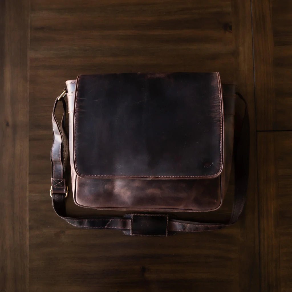 Unique Personalized Rugged Leather Messenger Bag Customized Messenger Bag Gifts for Men by Groovy Guy