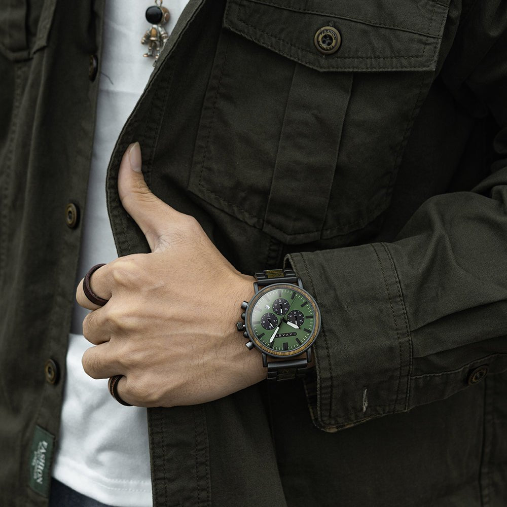 Unique Personalized Expedition Green Steel Watch Customized Watches Gifts for Men by Groovy Guy