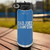 Blue Fathers Day Water Bottle With Dad Joke Champion Design