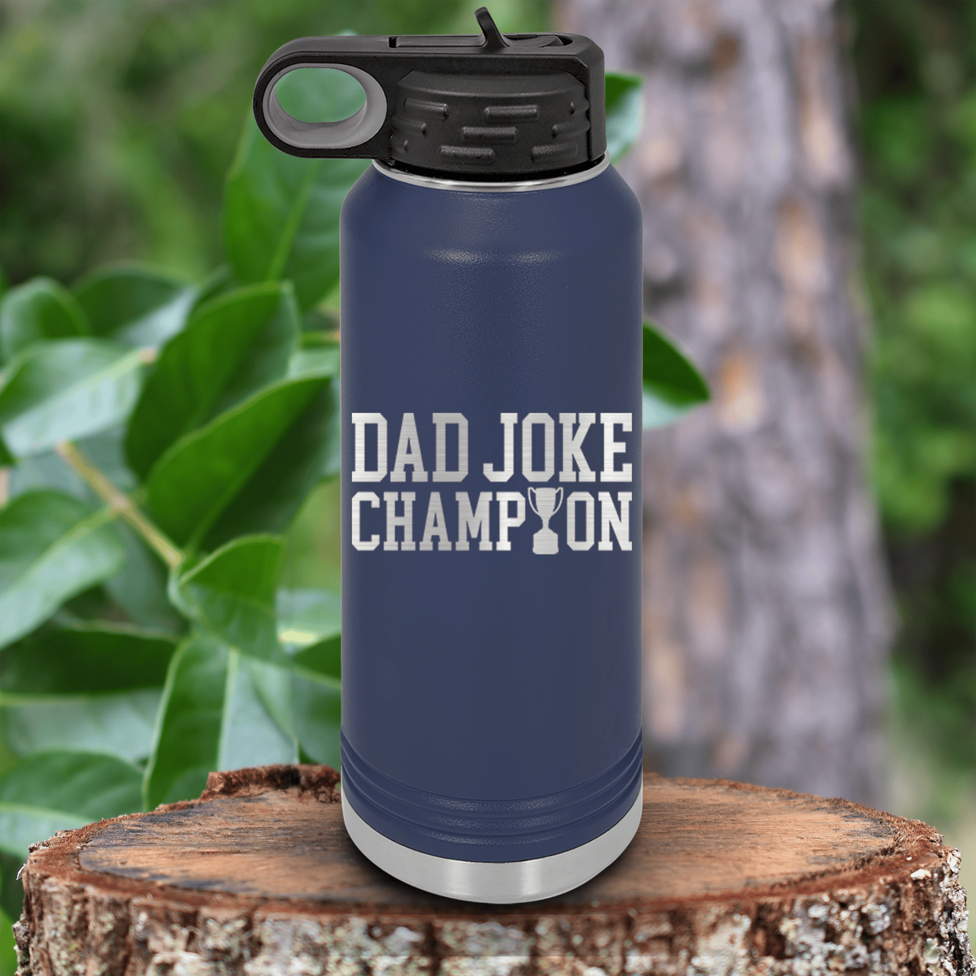 Navy Fathers Day Water Bottle With Dad Joke Champion Design
