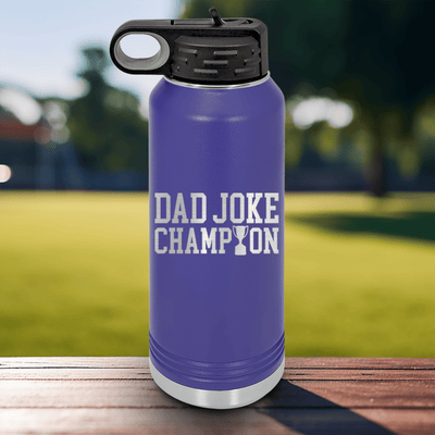 Purple Fathers Day Water Bottle With Dad Joke Champion Design