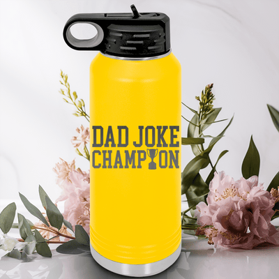 Yellow Fathers Day Water Bottle With Dad Joke Champion Design