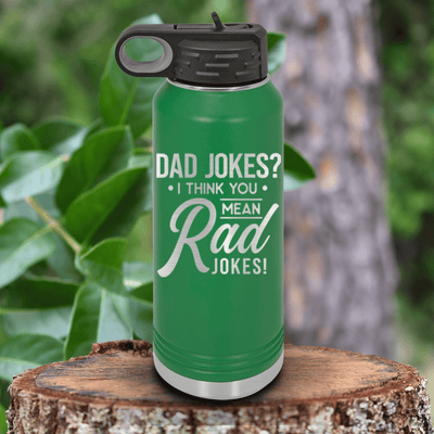 Green Fathers Day Water Bottle With Dad Jokes Are Rad Design