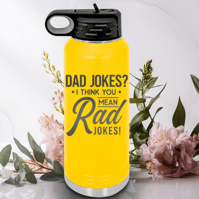Yellow Fathers Day Water Bottle With Dad Jokes Are Rad Design
