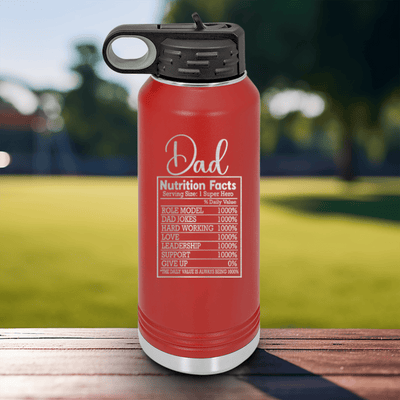 Red Fathers Day Water Bottle With Dad Nutrition Facts Design