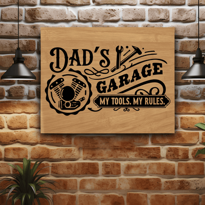 Bamboo Leather Wall Decor With Dads Garage Rules Design