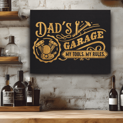 Black Gold Leather Wall Decor With Dads Garage Rules Design