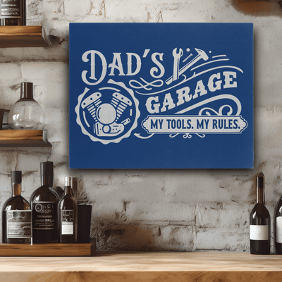 Blue Leather Wall Decor With Dads Garage Rules Design