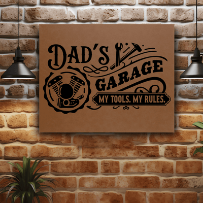 Brown Leather Wall Decor With Dads Garage Rules Design