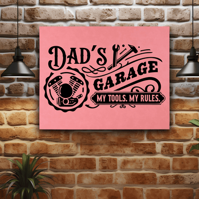 Pink Leather Wall Decor With Dads Garage Rules Design