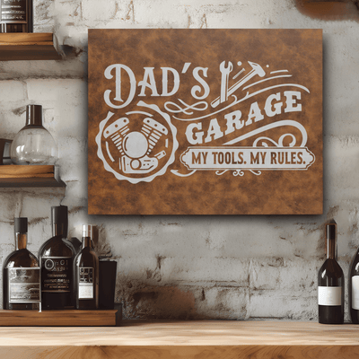 Rustic Silver Leather Wall Decor With Dads Garage Rules Design