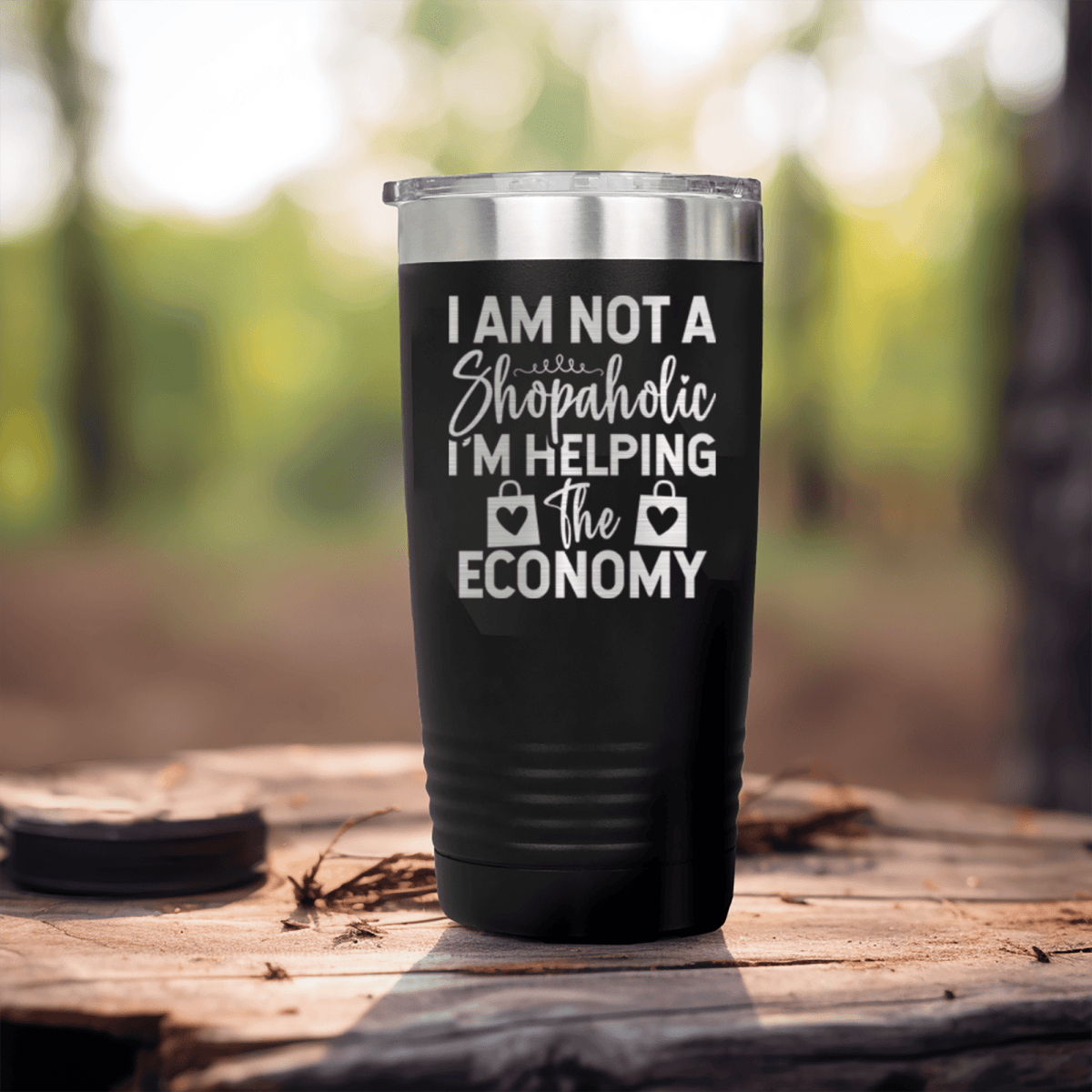 Black funny tumbler Definitely A Shopaholic