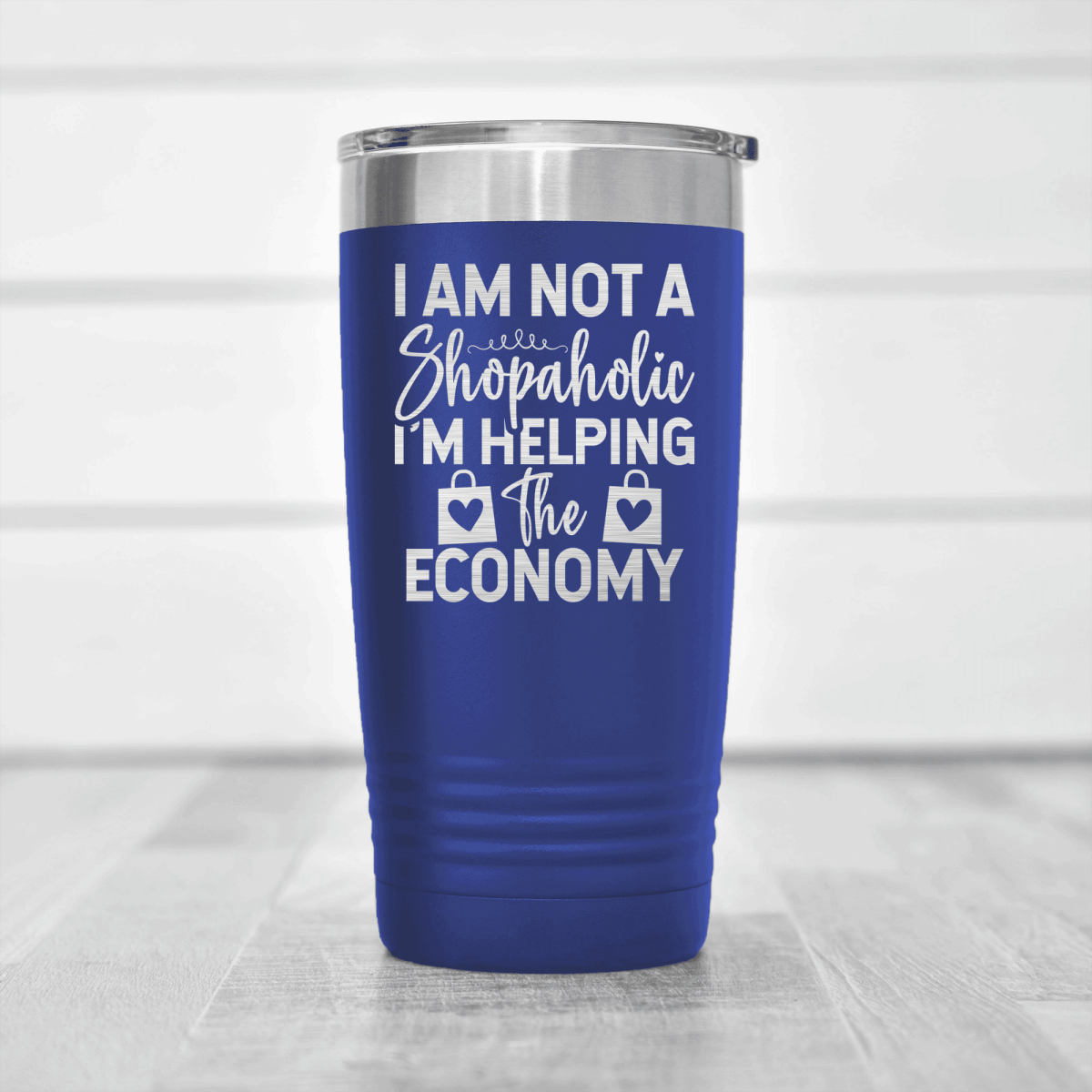 Blue funny tumbler Definitely A Shopaholic