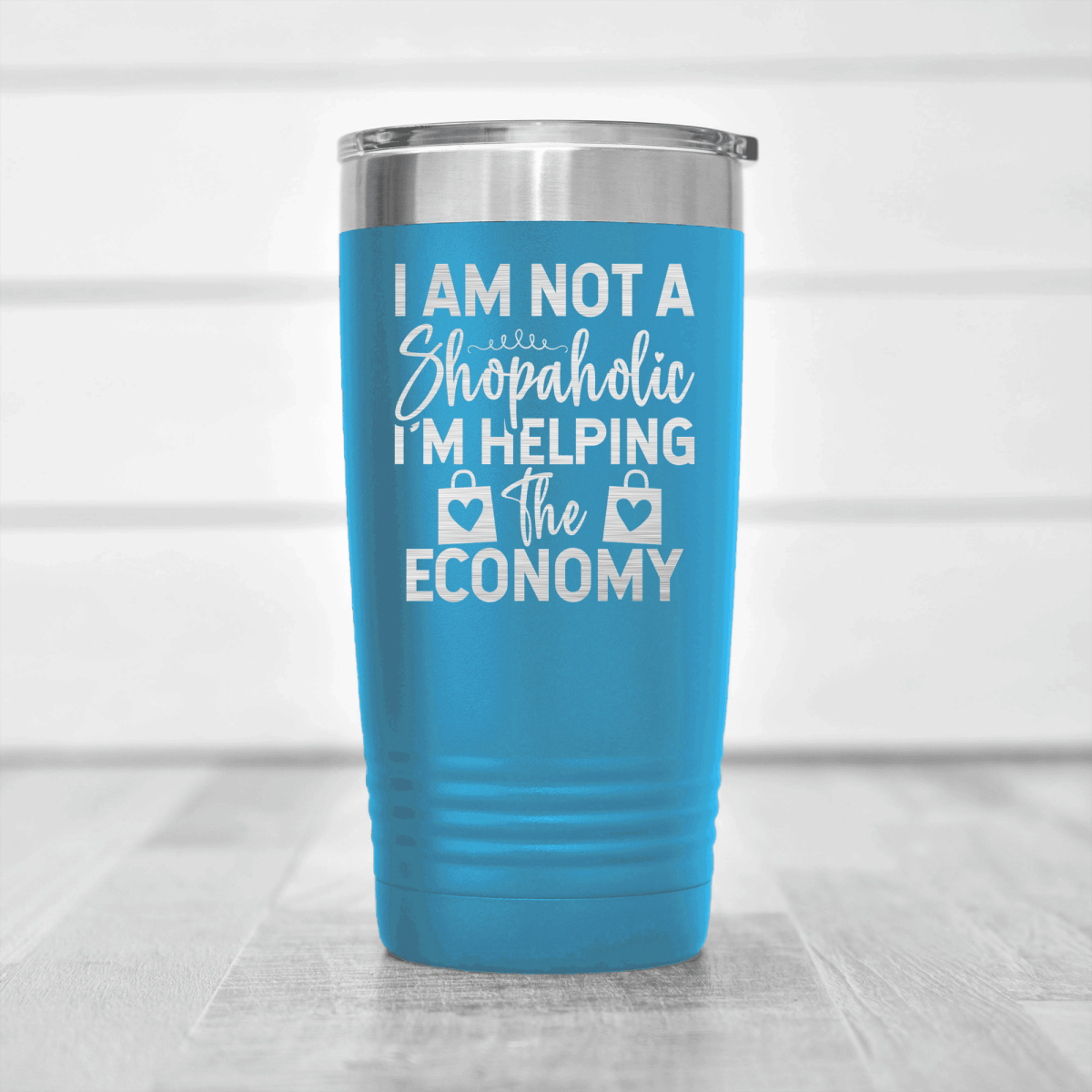 Light Blue funny tumbler Definitely A Shopaholic