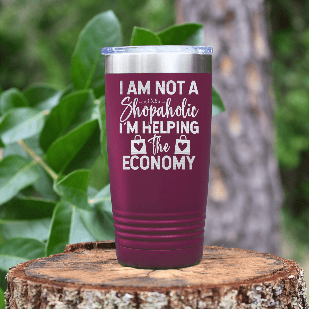 Maroon funny tumbler Definitely A Shopaholic