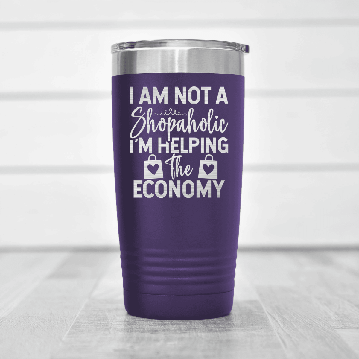 Purple funny tumbler Definitely A Shopaholic