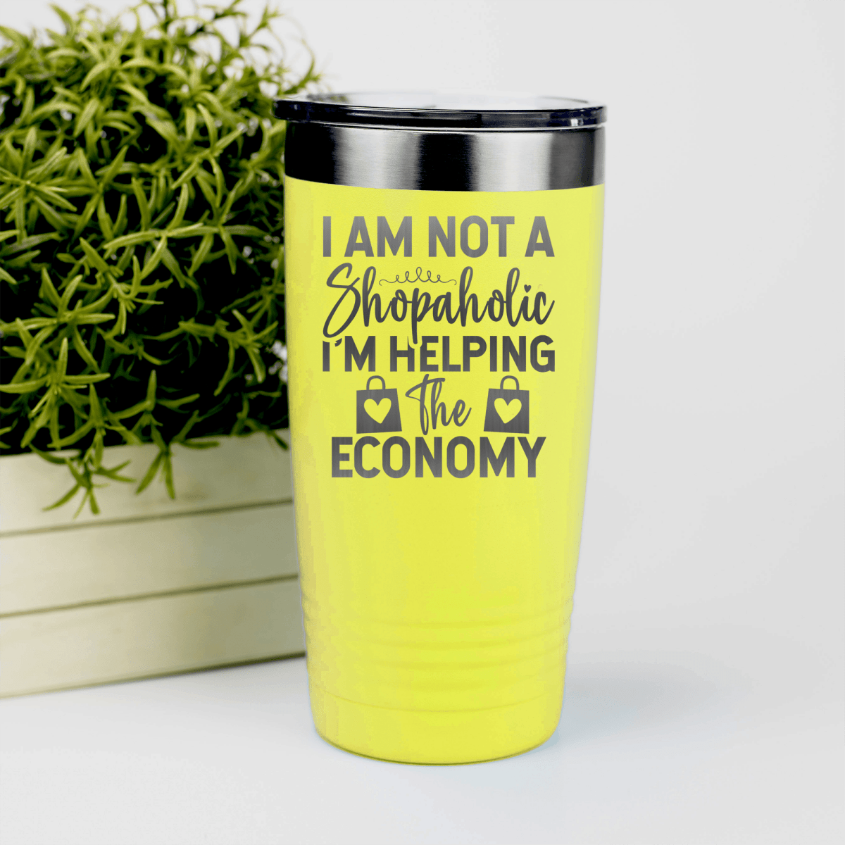 Yellow funny tumbler Definitely A Shopaholic