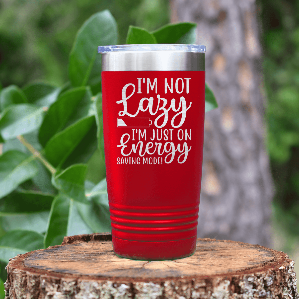 Red funny tumbler Definitely Not Lazy
