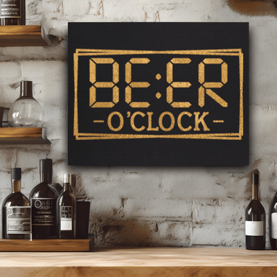 Black Gold Leather Wall Decor With Digital Beer Clock Design