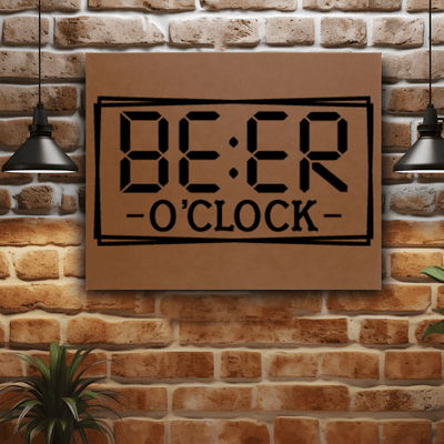 Brown Leather Wall Decor With Digital Beer Clock Design