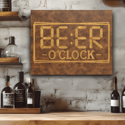 Rustic Gold Leather Wall Decor With Digital Beer Clock Design
