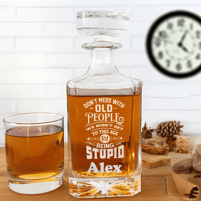 Funny Old Man Whiskey Decanter With Dont Mess With Old Design