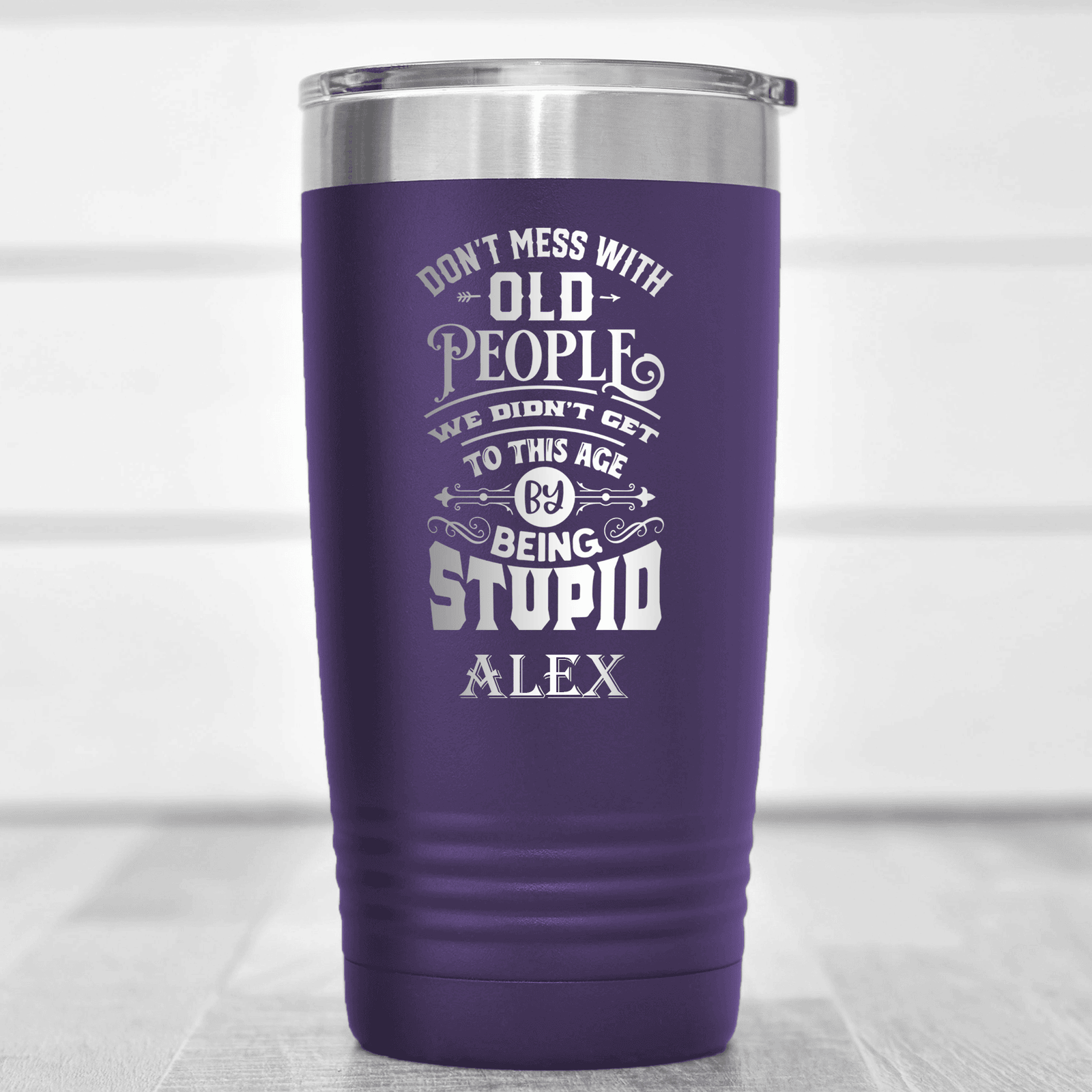 Purple Funny Old Man Tumbler With Dont Mess With Old Design