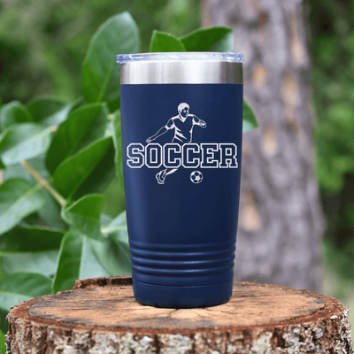 Navy soccer tumbler Dynamic Player On The Pitch