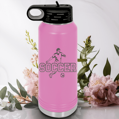 Light Purple Soccer Water Bottle With Dynamic Player On The Pitch Design